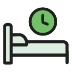 Icon, dass ein Bett mit einer Uhr darüber darstellt.