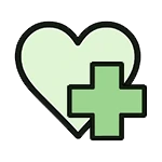 Ein hellgrünes Herzsymbol mit einem dunkelgrünen Pluszeichen unten rechts, symbolisiert Gesundheitsförderung.