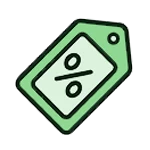 Ein grünes Rabattetikett mit einem schwarzen Prozentzeichen in der Mitte, stilisiert gezeichnet.