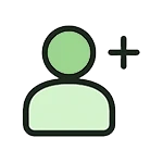 Ein einfaches Symbol einer Person mit einem grünen Pluszeichen oben rechts, steht für Mitarbeitergewinnung.