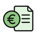 Ein stilisiertes Blatt Papier mit Linien und einem darübergelegten Eurozeichen in einem grünen Kreis.