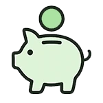 Ein einfaches, grün gefärbtes Icon eines Sparschweins mit einem Münzschlitz auf dem Rücken. Über dem Schwein ist eine grüne Münze dargestellt, die in den Schlitz fällt.